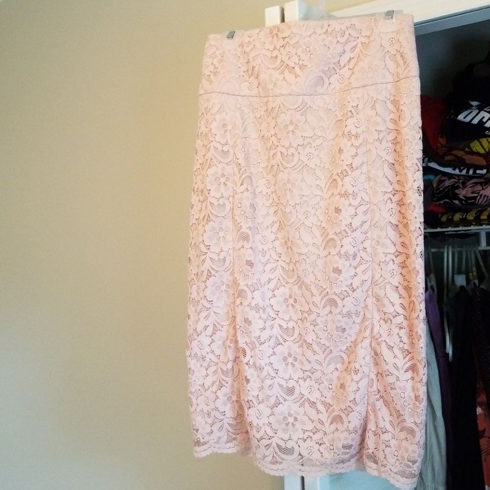 Light pink lace pencil skirt